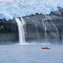 Kayaker and Hanging Glaciers, Icy Bay, Alaska